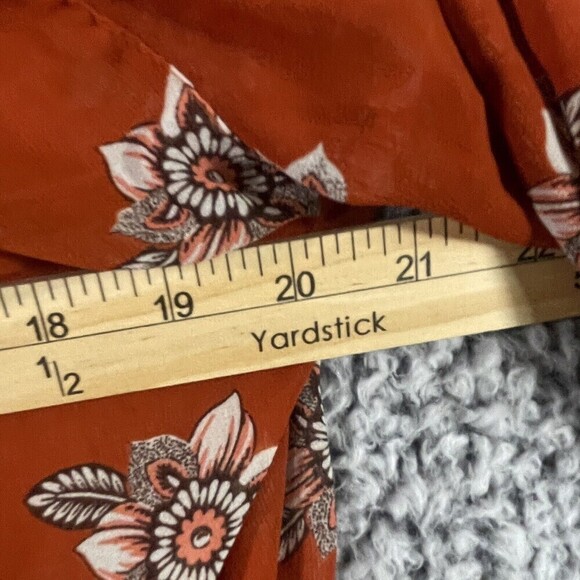 Loft Peplum Blouse Sheer Burned Orange and White Floral Women's  Size S Petite - Picture 10 of 11